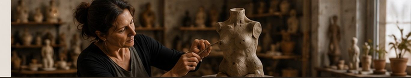 Artiste sculptant une œuvre en céramique, visuel d’ambiance
